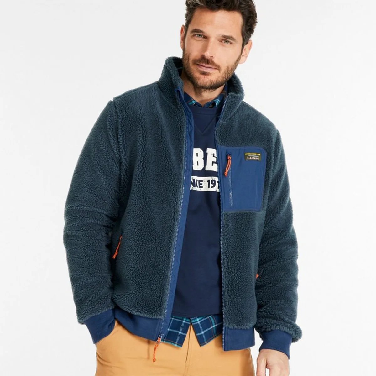 man wearing L.L. Bean fleece jacket