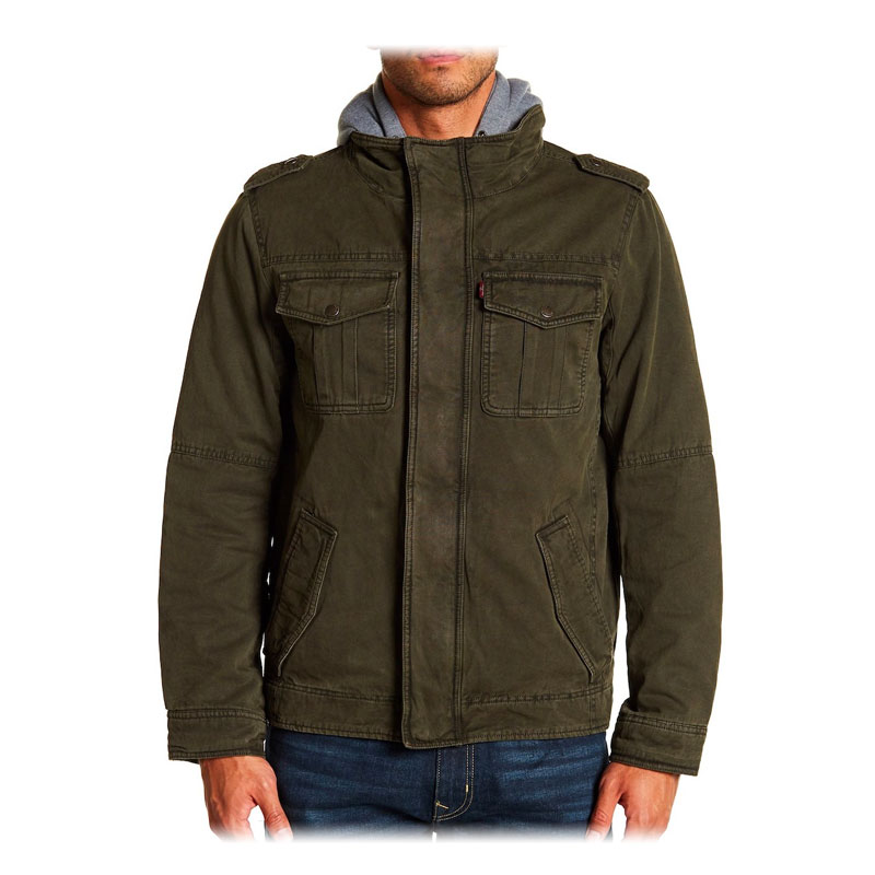 levi's faux shearling lined military jacket with hoodie