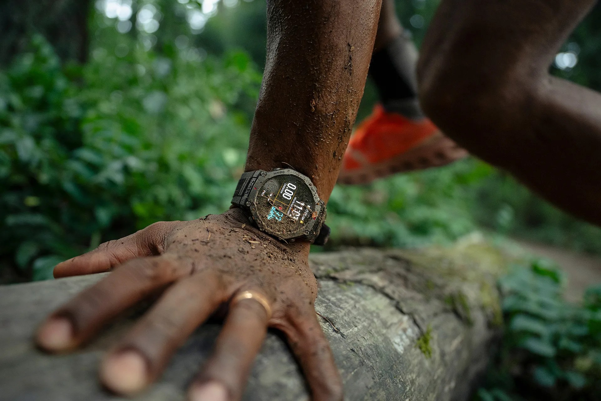 digital watch on dirty wrist